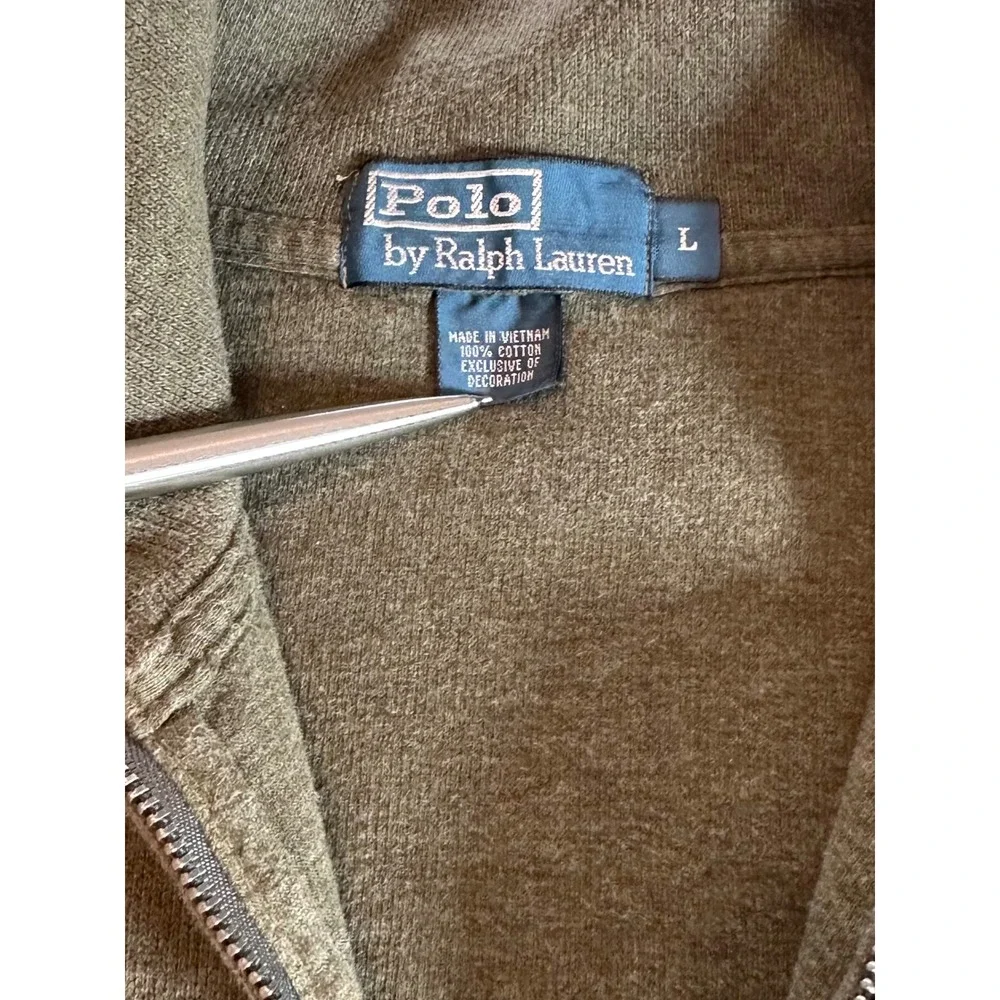 Polo Ralph Lauren Quarter Zip Pullover Mens L Olive Green Cotton Logo EUC